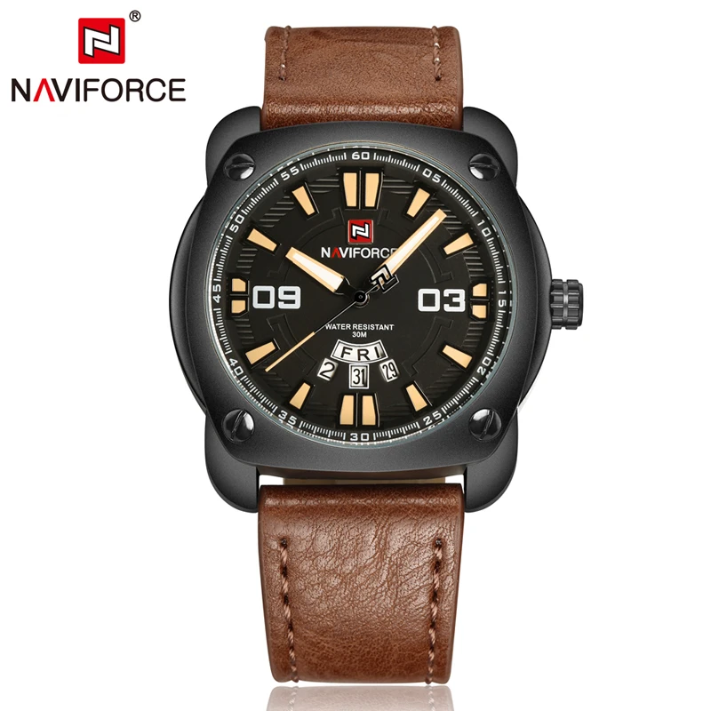 Новый список Naviforce Для мужчин часы Элитный бренд кварцевые Мода Часы с кожаным