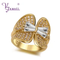 new fashion gold color luxury flower full shiny rhinestone zircon wide rings gifts for womens jewelry fj004794