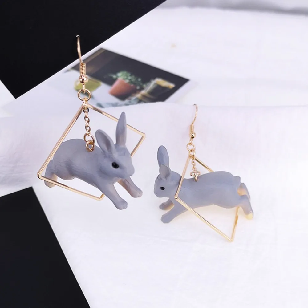 Индивидуальные милые трехмерные серьги-подвески из сплава с кроликом