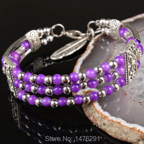 Браслет женский из тибетского серебра и фиолетового стекла 6 5 дюйма|charm bracelets