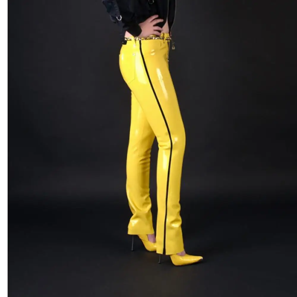 Резиновые брюки латексные желтые и черные сексуальные облегающие размер 0 4 мм |