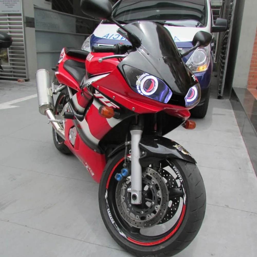 KT фара подходит для Yamaha YZF R6 1999 2002 LED Angel Eye Red Demon Мотоцикл HID Bi xenon объектив проектора
