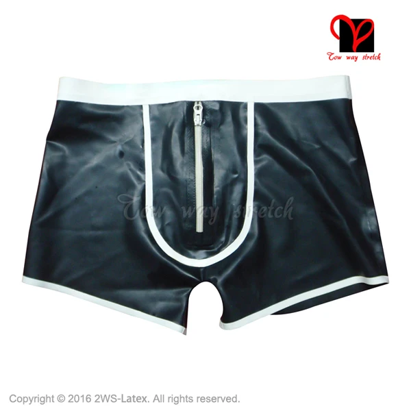 black and white trim Латекс нижнее белье с молнией летать на передние резиновые горячие Штаны Горячие Штаны трусы боксер Шорты gummi трусики велосипедные бермуды kz-037 - Цвет: black and white trim