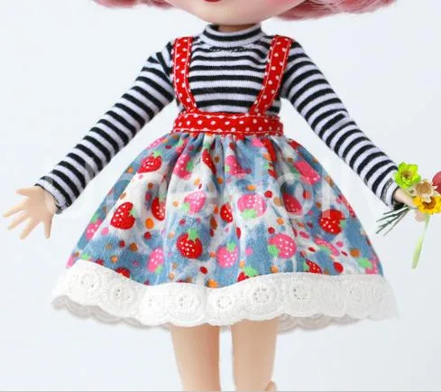 T-shirt and skirt B 1 комплект 1/6 Blyth одежда в полоску с длинными рукавами, футболки+ с милым клубничным принтом Юбка в полоску для Licca, кукла Middle Blyth Костюмы - Цвет: T-shirt and skirt B