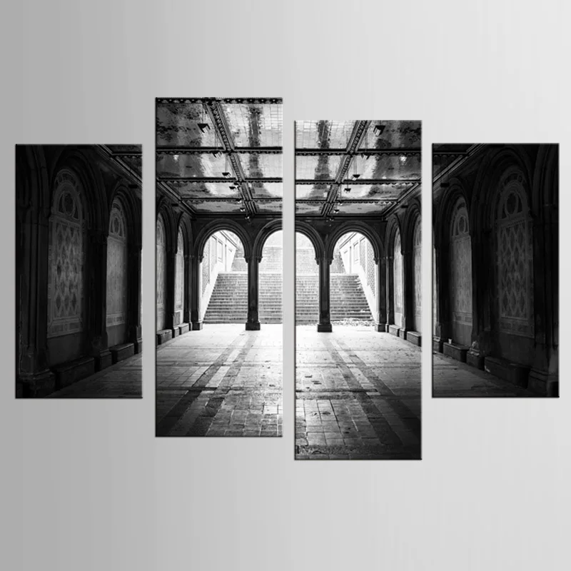 

Picture 4 pieces retro style famous building canvas printing canvas home decoration wall art picture decoration painting