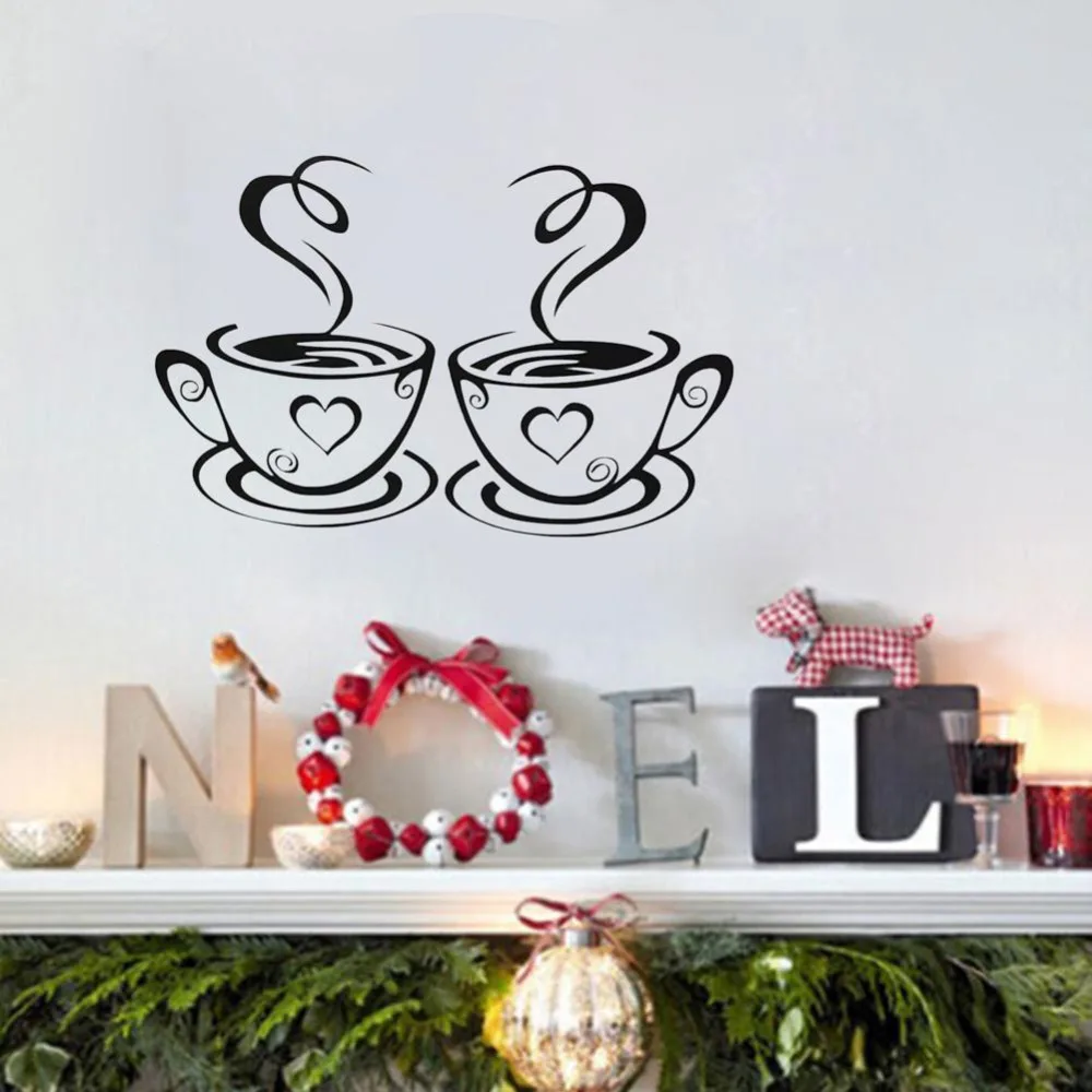 Наклейка виниловая самоклеящаяся на окна кухни кофейные чашки настенные LA001 -