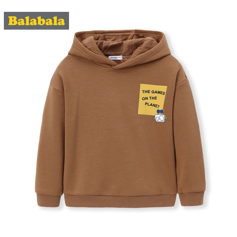 Balabala/толстовка с капюшоном на флисовой подкладке для маленьких мальчиков; детский пуловер со спущенным плечом; толстовка с капюшоном; трикотажная резинка на манжетах и подоле