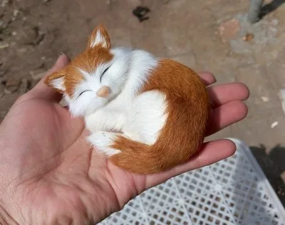 

small cute simulaiton yellow white cat polyethylene&furs yellow white cat model gift about 10cmx7.5cmx5cm