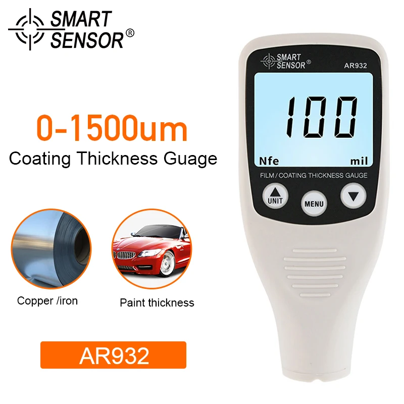 Smart Sensor AR932 цифровой Толщина датчик Краски покрытие Guage метр Диапазон 0-1500um F/N зонд
