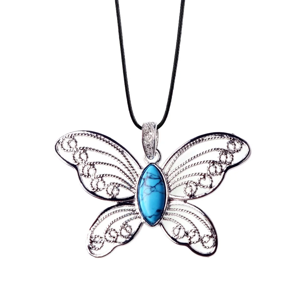 Butterfly Alloy Natural Stone Crystal Quartz Pendant Necklace For Women Men Lover Choker Necklaces Pendants|Подвески| |