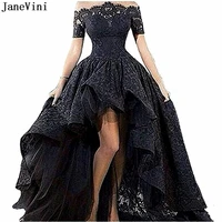janevini vintage lace prom dress black with sleeves boat neck backless high low prom dresses sweep train plus size formal gowns