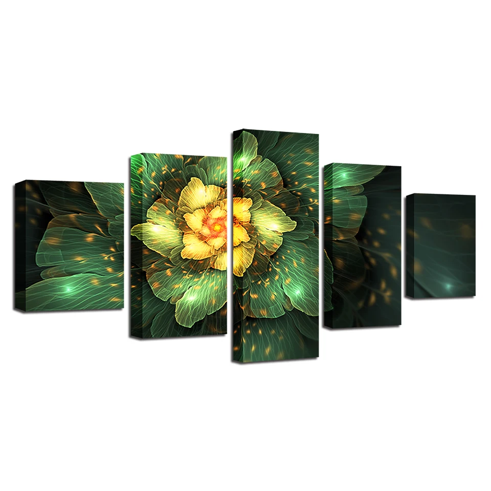 Абстрактные картины на холсте настенное искусство 5 шт. желтые и зеленые цветы