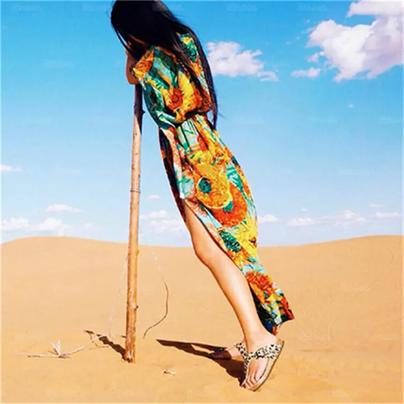 2019 богемное пляжная туника в этническом стиле хлопок вискоза платье макси Для