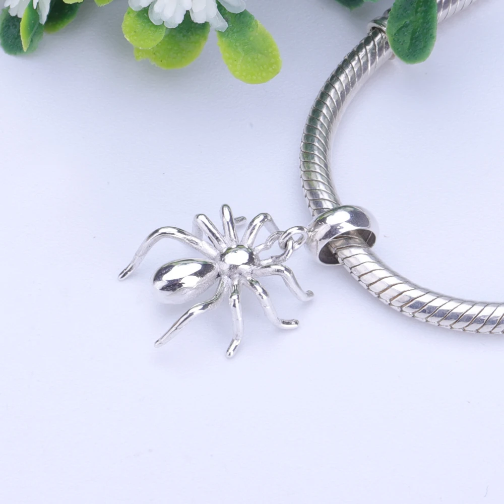 Серебряные бусины 925 пробы подвеска в виде паука, Подходит для Pandora, подвески, серебро 925, браслет для женщин, сделай сам, ювелирное изделие
