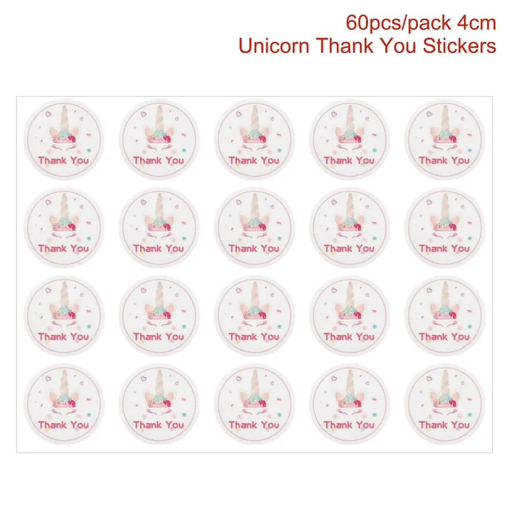 Thank you stickers QIFU Baby Shower Единорог Декор Единорог вечерние украшения для девочек в розовом цвете, единорог вечерние поставки на день рождения с изображением единорога украшения Единорог - Цвет: Thank you stickers