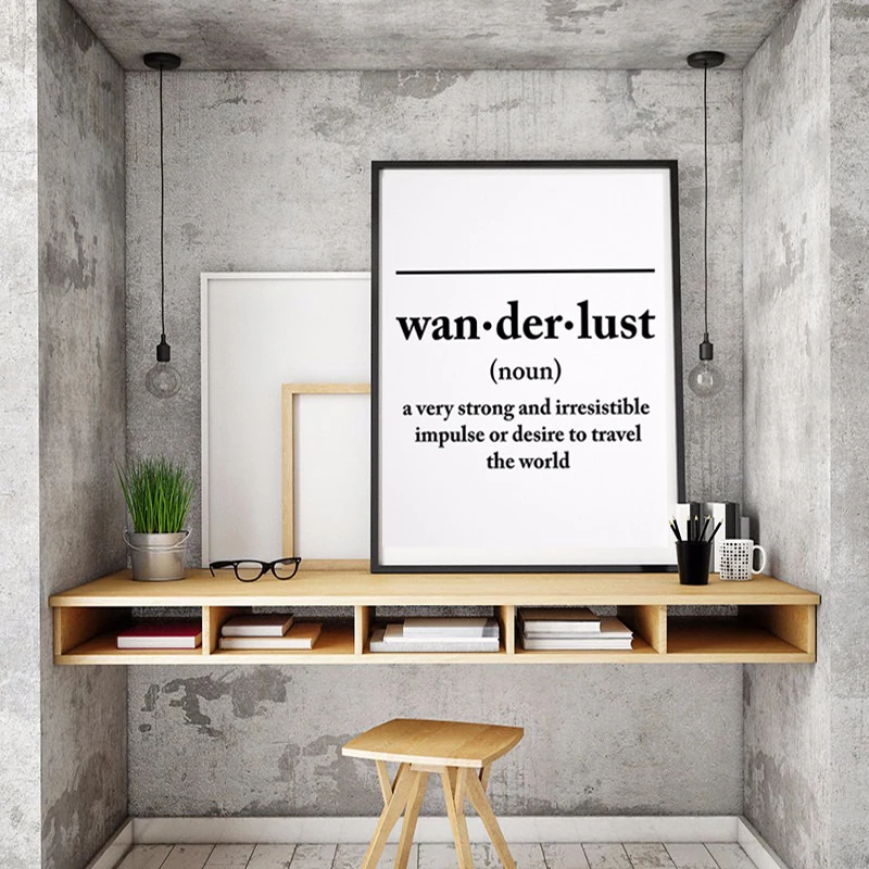 Черно белая картина Wanderlust на холсте с буквами распечатка постеров в