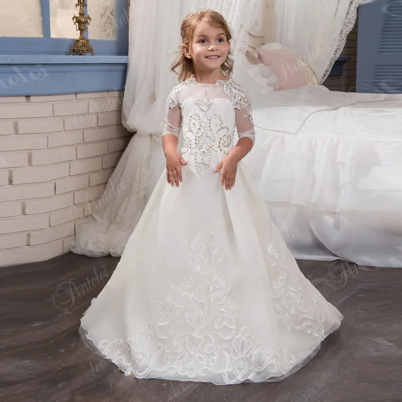 Элегантный Половина рукава кружевное платье с цветочным рисунком платья для