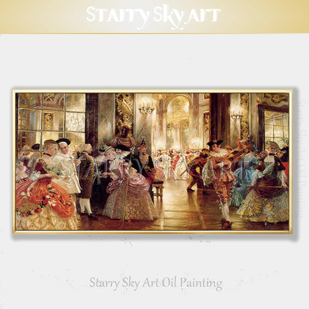 Pintados à Mão de Alta Pintura a Óleo sobre Tela Pintura a Óleo Excelente Artista Qualidade Clássica Europa Figuras Bela Dança Festa