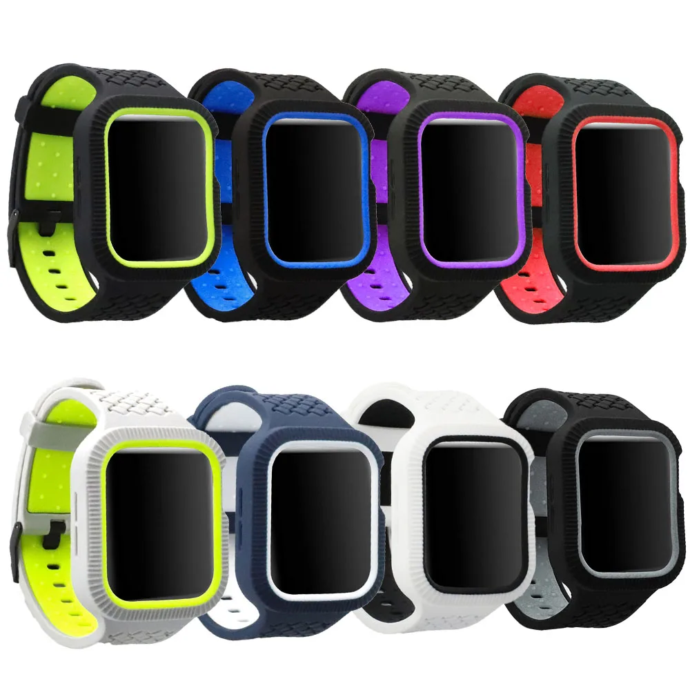 

Silicone Strap with Case for Apple Watch Band Series SE 6 5 4 Double Color Wrist Bracelet for iWatch 44mm 40mm Durable ClockBelt