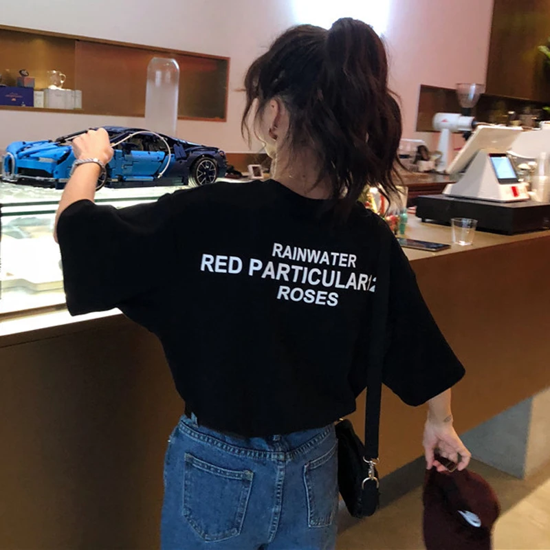 Харадзюку Женская свободная футболка Корейская каваи с надписью белые топы для