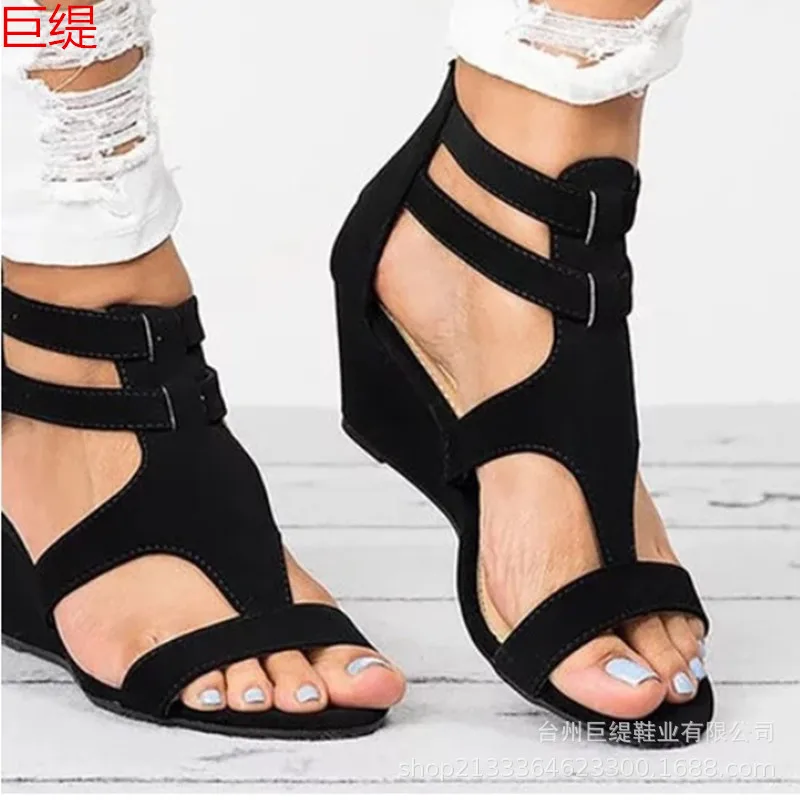 

New Pattern Summer Women's Slope Large Size Female Buckle Fish Mouth Sandals Shoes Fashion YUJ890