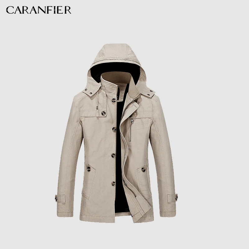 Бренд CARANFIER 2018 хлопок модный длинный тренчкот Мужская Осенняя тонкая куртка