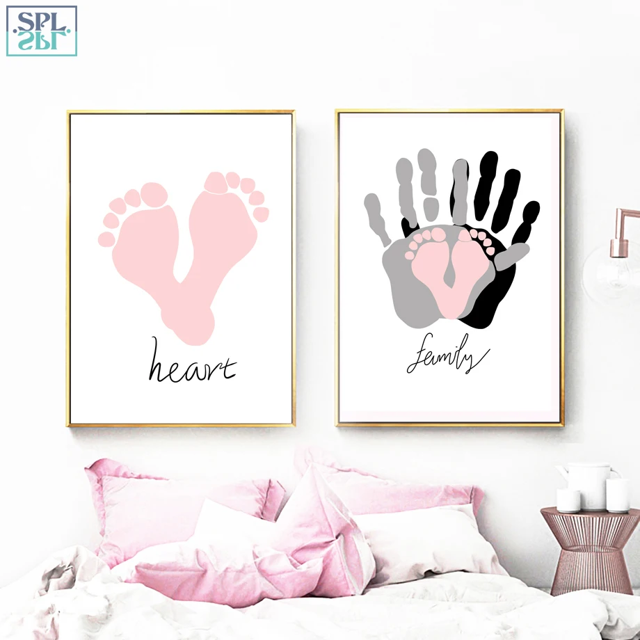 

SPLSPL Frameless Cute Cartoon Nordic Poster Family Hand Foot Sun Wall Art Print Canvas Painting Pictures For Kids Room Decor