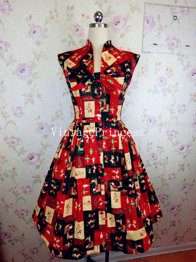 Летние женские Ретро стиль 50-х с рождественским принтом бантом качели Миди