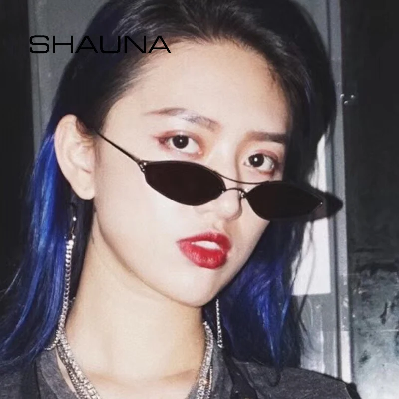 SHAUNA, уникальные маленькие солнцезащитные очки кошачий глаз, женские серьги, железный обруч, модные мужские прозрачные красные фиолетовые солнцезащитные очки, UV400