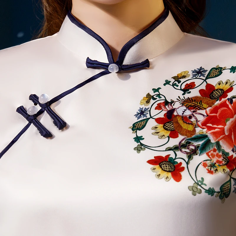 

2019 Womens Summer short Cheongsam Fashion Chinese style Rayon Dress Knee Length Qipao Slim Party Dresses Lady Vestido S-3XL