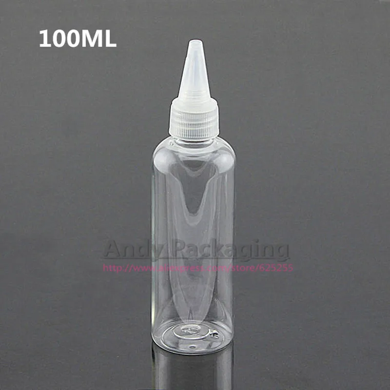 30PCS/LOT-100ML Needle Nose Cap Bottle Clear Plastic Cosmetic Container Empty Makeup Sub-bottling Sample Hair Perm Lotion Vials | Красота и