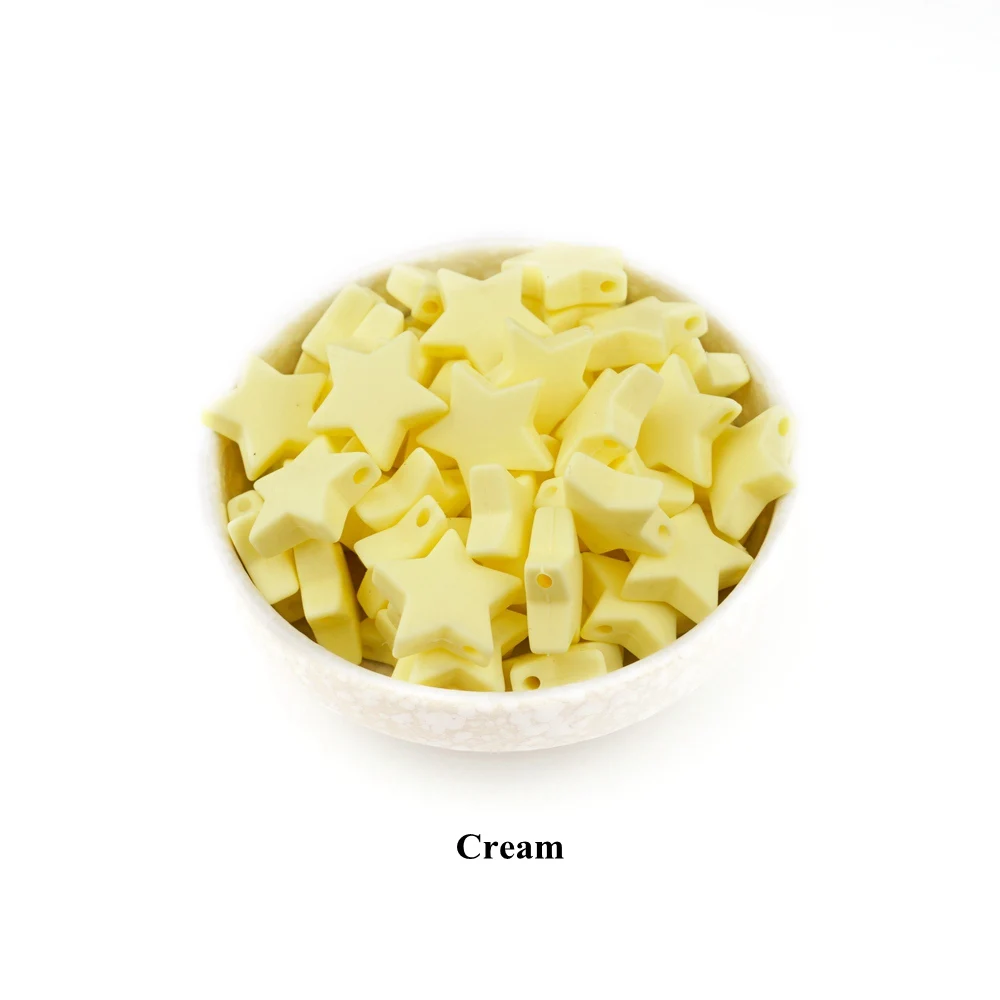 Cream Sutoyuen 25 мм без бисероплетения BPA, силиконовые бусины, звезда, 50 шт., прорезыватели для зубов для детей, пустышка для душа, ожерелье, ювелирные изделия, игрушки, аксессуары - Цвет: Cream