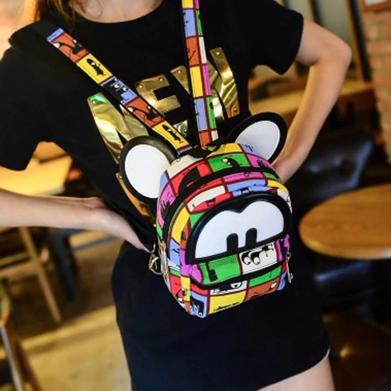 2017 модные милые женские рюкзаки из искусственной кожи с Микки ушками и граффити
