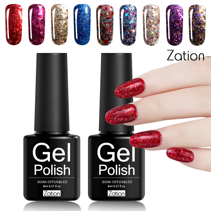 Zation Алмазная Звезда Луна блестки гель лак Bling Блеск УФ для ногтей Soak Off полу