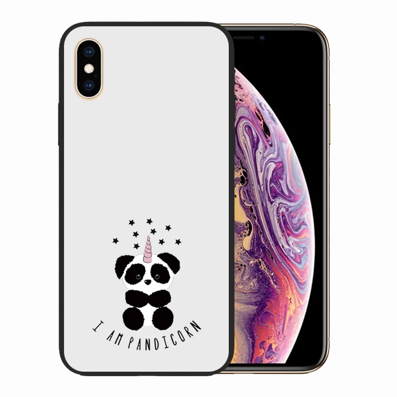 Cute Cartoon Animals Pattern for iPhone XS Max Black Silicone Panda Phone Cover Capa Fundas | Мобильные телефоны и