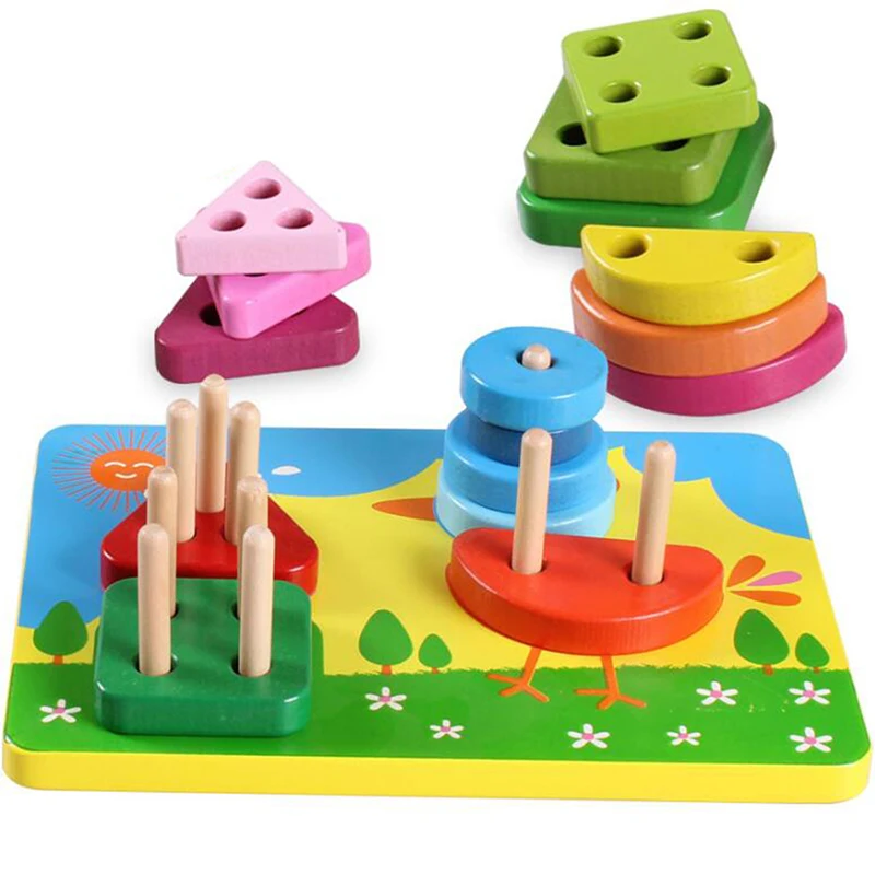 Four Column Set Combination Puzzle Learning Educational Toy Geometric Shape Matching Building Montessori Toys For Children | Игрушки и