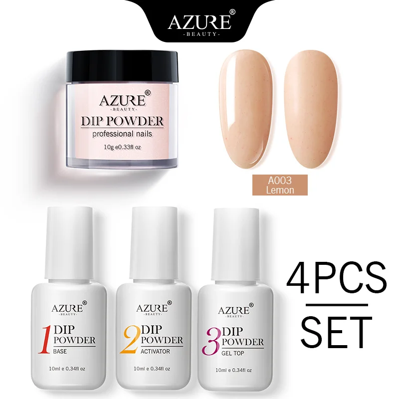 3 Azure Beauty 4Pcs/Lot Dipping Powder Base Nail Coat Set Shiny Glitter Dip Powder Gradient Color Powder Kits Top Gel Activator - Цвет: 3