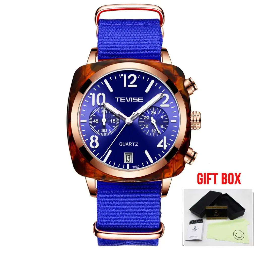 nylon blue Tevise механические часы для мужчин Relogio Automatico Masculino мужские часы Бизнес водонепроницаемые наручные часы Мужские часы Montre Homme - Цвет: nylon blue
