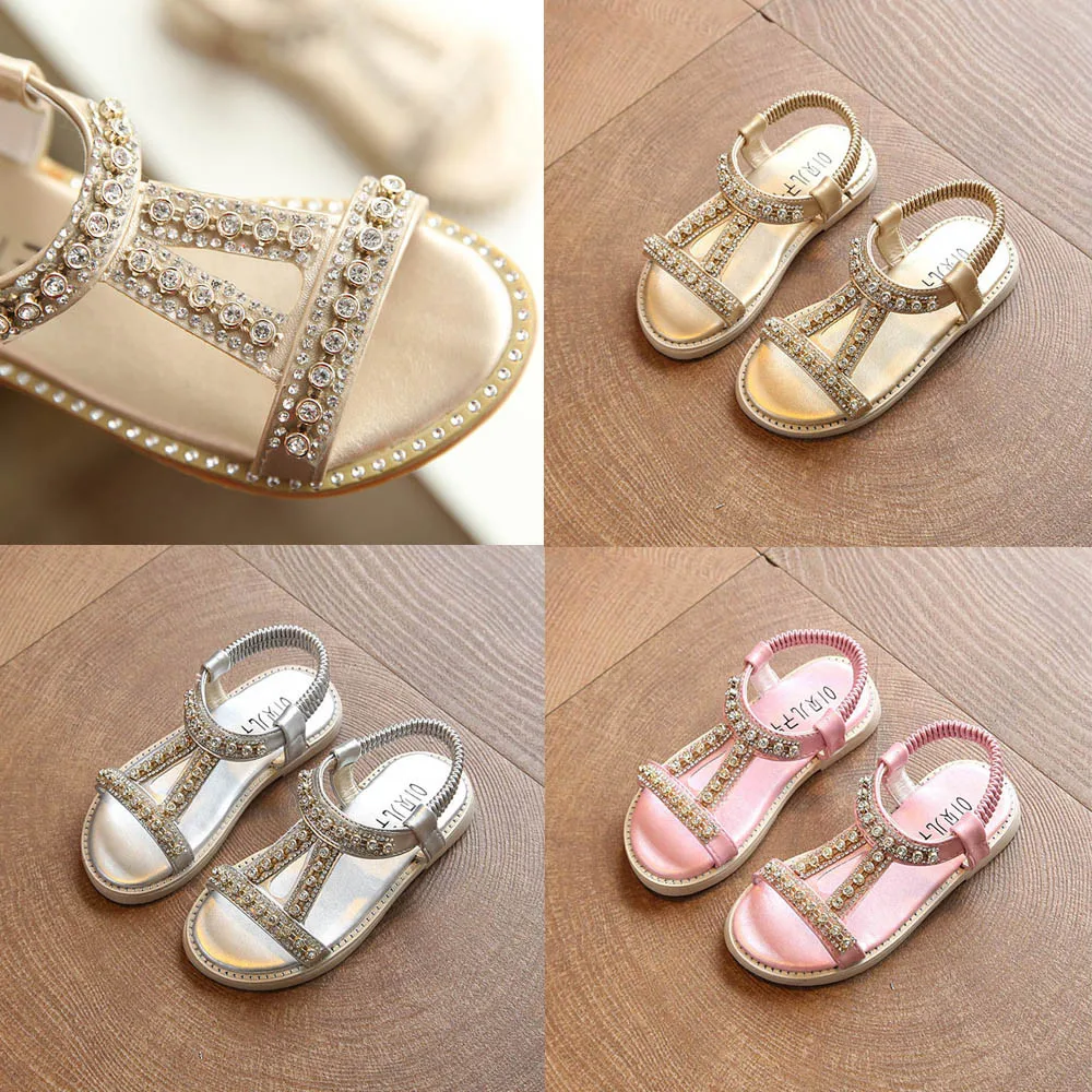 

2019 baby girls Summer Kids Baby Girls Sandals Crystal Beach Sandals Princess Roman Shoes