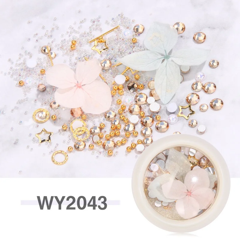 WY2043 Летние сушеные цветы для украшения ногтей смешанные стразы аксессуары для ногтей заклепки жемчуг для маникюра дизайн драгоценные камни подвески - Цвет: WY2043