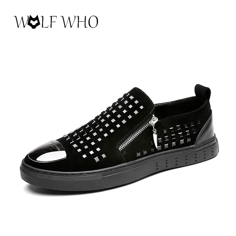 Luxury Sliver Rivets Men Genuine Leather Causal Shoes Loubuten Comfortable Party Flats Round Toe Zapatos Hombre | Обувь