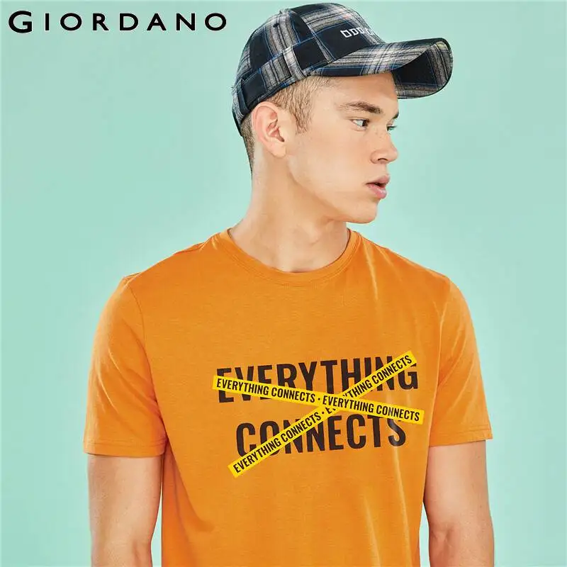 Giordano Мужская футболка мужская с принтом графическая Футболка ребристая круглая