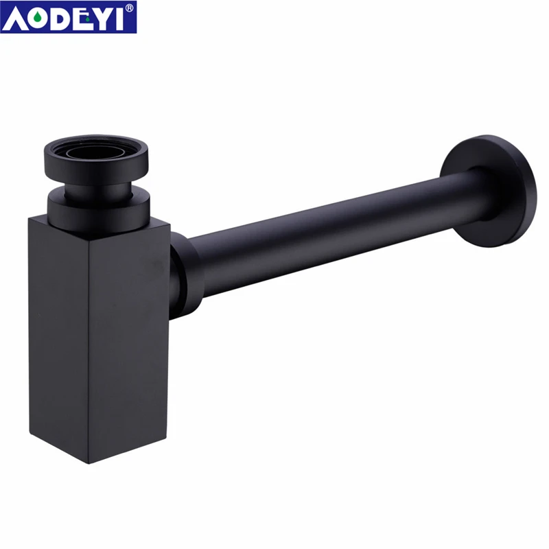 

Basin Sink Bottle Trap Waste Drain P-Trap Tube Pipe, Brass Black Finished Bathroom Sink Vanity Basin Pipe Waste Drain