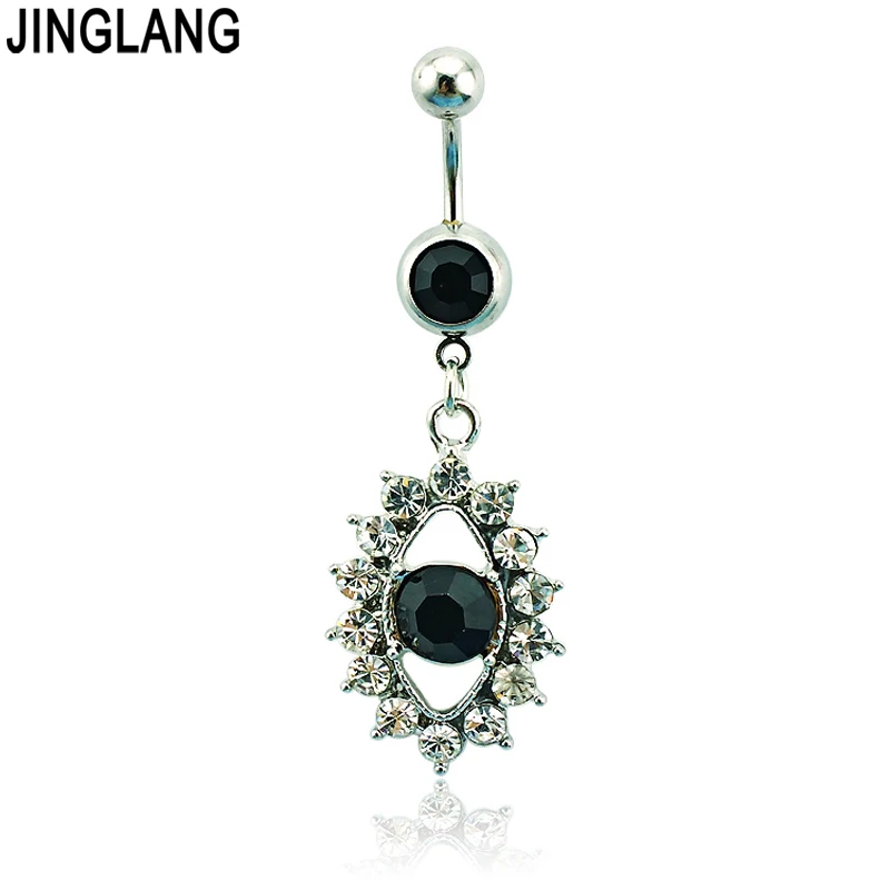 JINGLANG новые кольца для пупка 316L штанга нержавеющая сталь Dangle White Стразы глаз