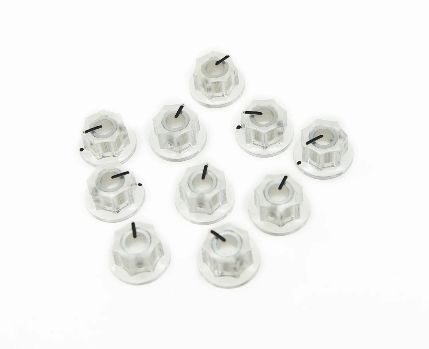 

10x Transparent Small Size MXR Style Skirted AMP Knob Effects Pedal Knobs Brass Insert