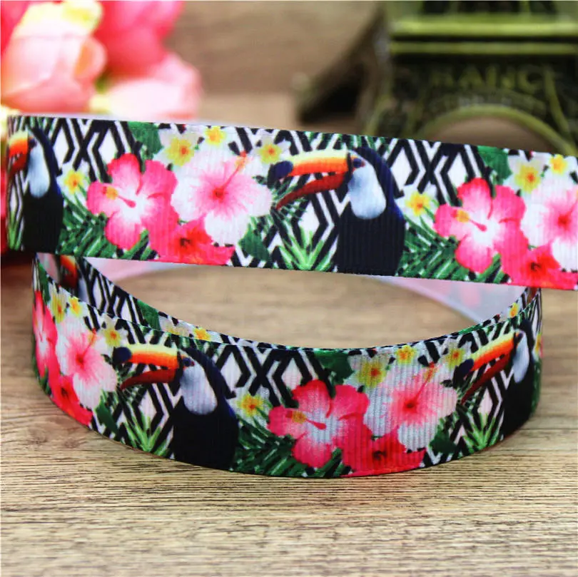 DUWES 7/8 ''Бесплатная доставка Цветы птицы подсолнухи печатные grosgrain ленточный
