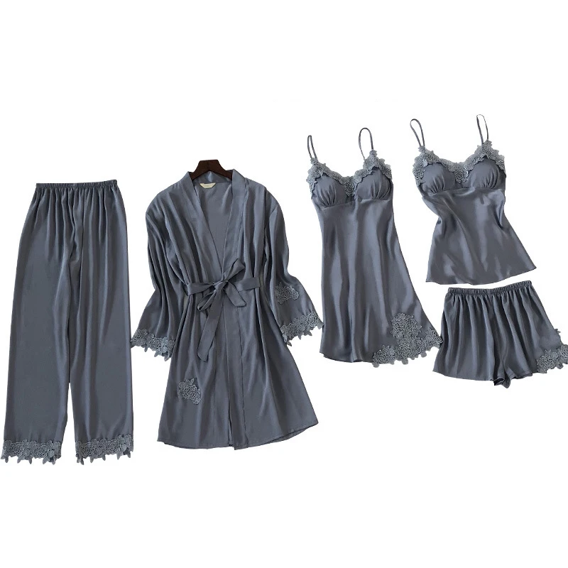 ZOOLIM 5 шт. Cami & Shorts Nighty Pants Robe кружевное сексуальное атласное белье одежда для сна