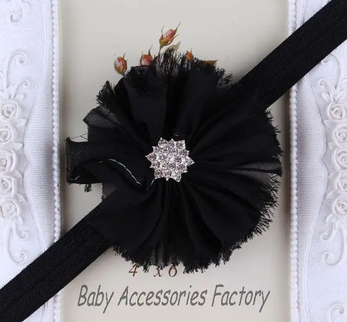 (2 шт./лот) Детские потертые шифоновые цветочные повязки на голову со стразами