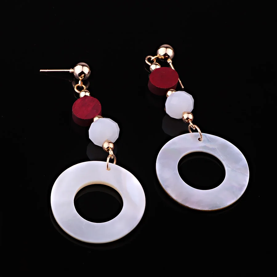 

FARLENA Jewelry Round Dangle Earrings with Natural Shell Circle Fashion Women Daily dress up Drop Earrings long