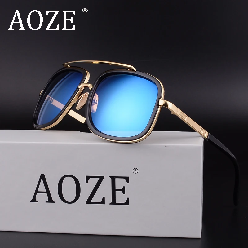Солнцезащитные очки AOZE в стиле стимпанк большие Брендовые с розовым зеркальным